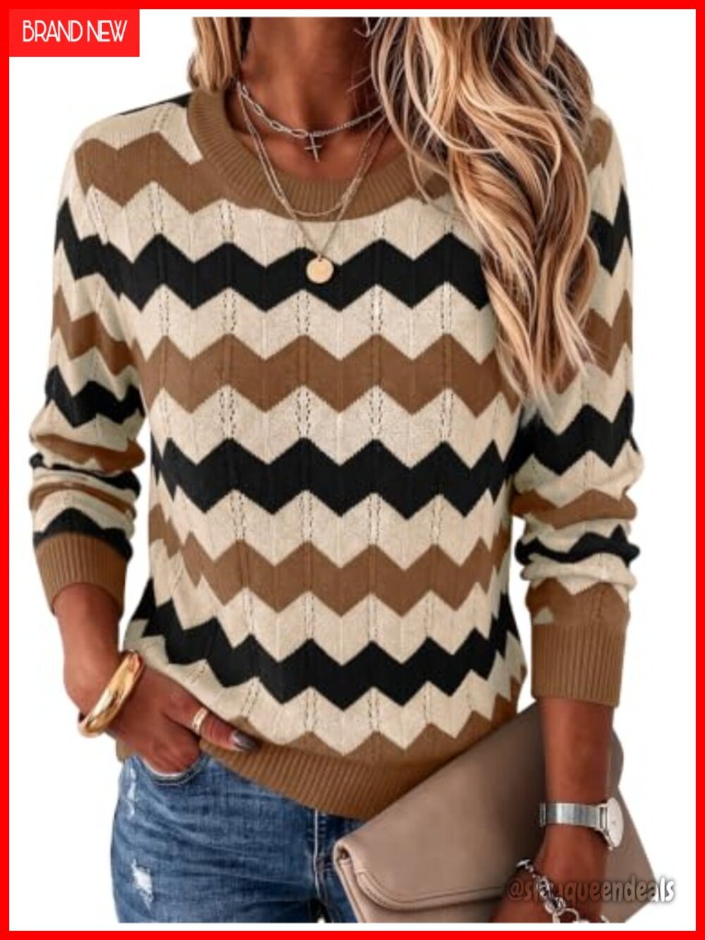 Womens Crew Neck Long Sleeve Knit Pullover Sweater Casual Fall
